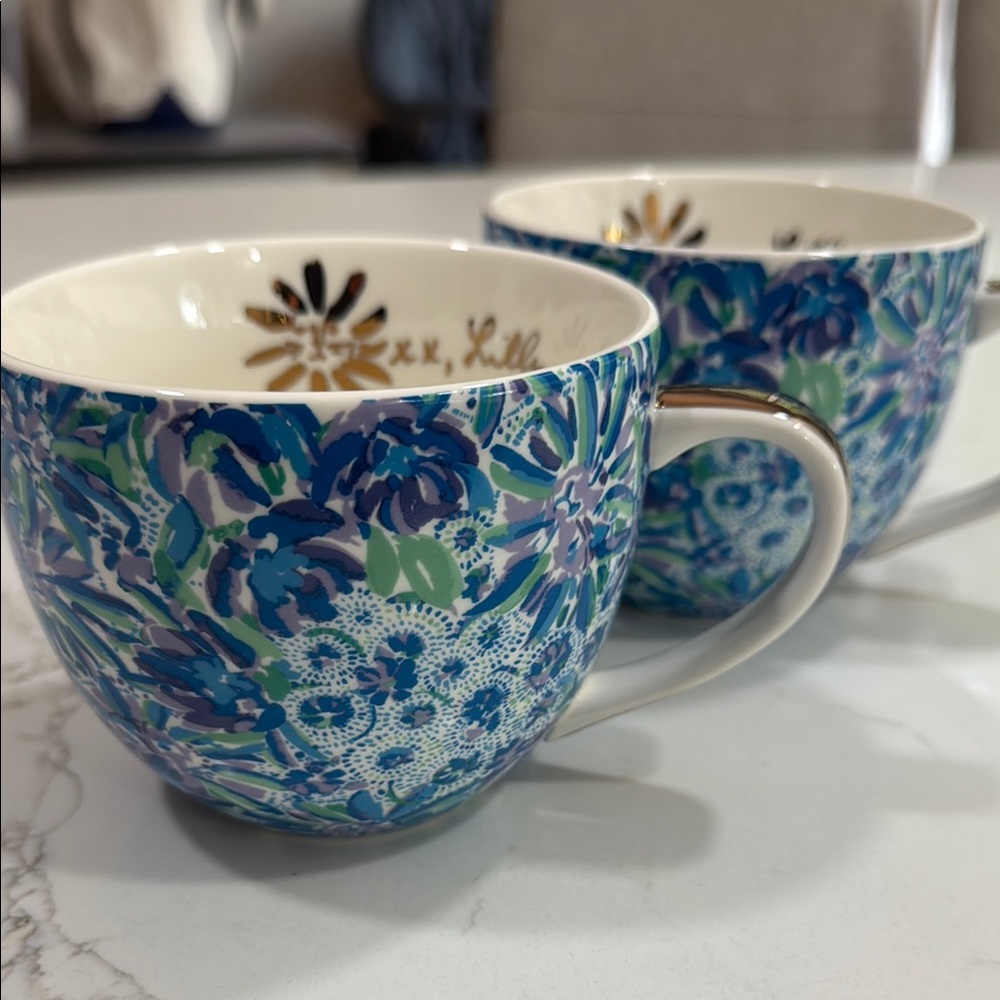 Floral Blue and Green Mug Set